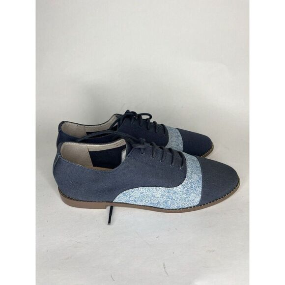 Marais USA Shoes Blue Floral Canvas Cap Toe Lace Up Oxfords Women Sz 8M US/39EU - Picture 1 of 13